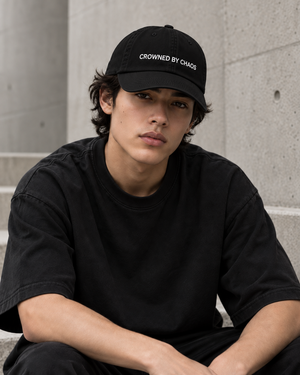 Mannequin portant la casquette noire Classic Logo CROWNED BY CHAOS