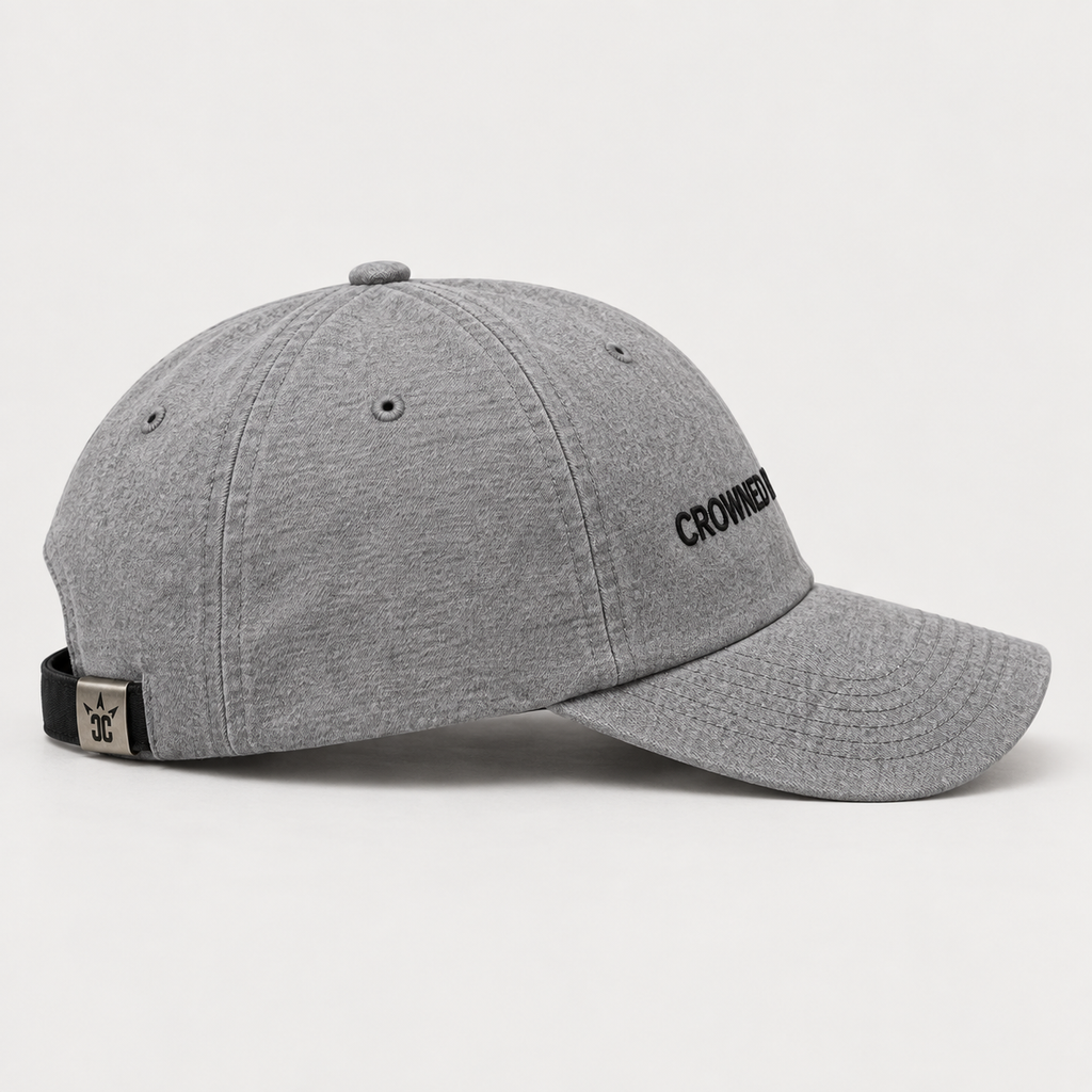 Casquette Classic Logo CROWNED BY CHAOS gris chiné, vue de profil