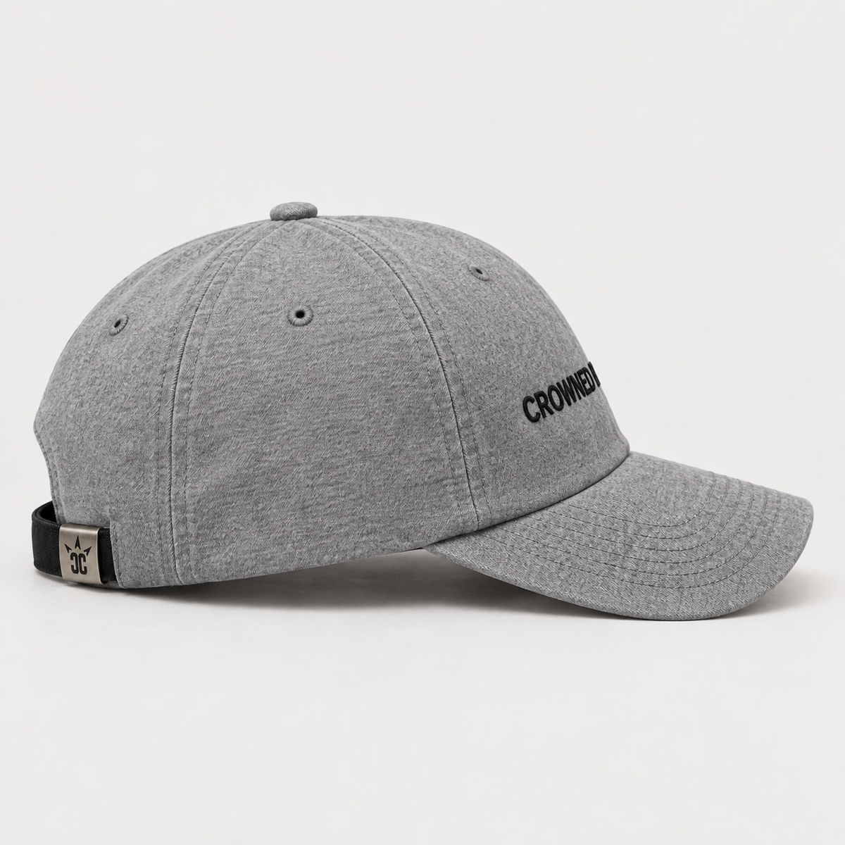 Casquette Classic Logo CROWNED BY CHAOS gris chiné, vue de profil