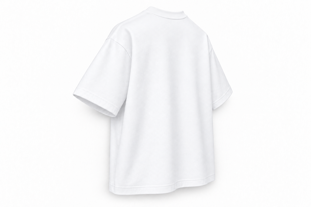T-shirt oversize CROWNED BY CHAOS blanc pur – vue trois quarts dos