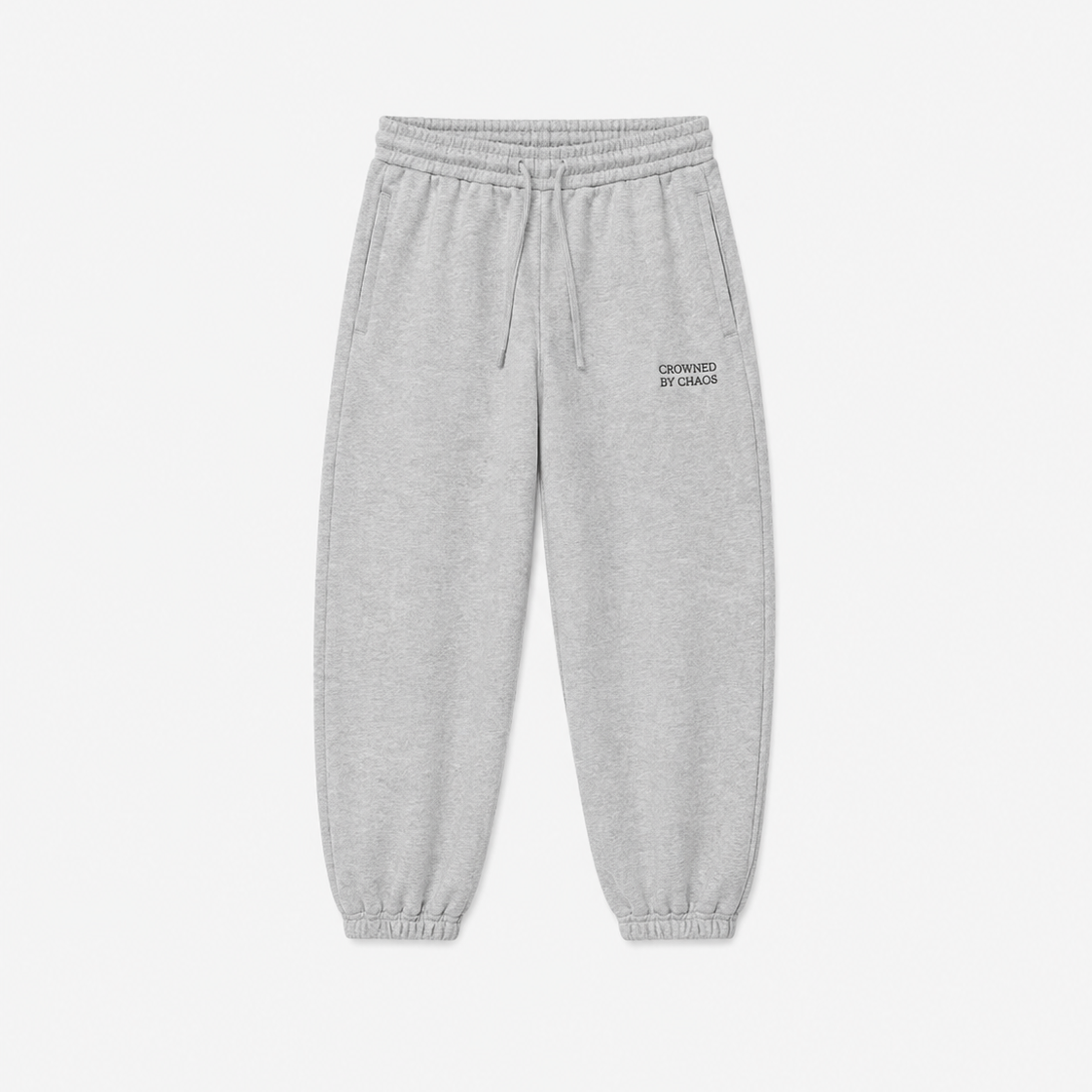 Pantalon de survêtement CROWNED BY CHAOS gris chiné – vue de face