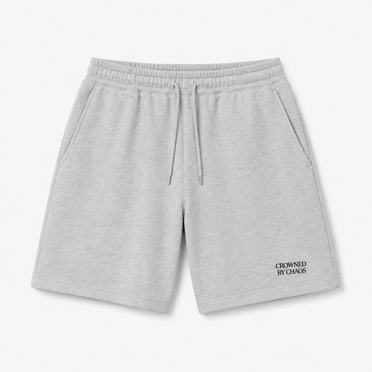 Short de survêtement CROWNED BY CHAOS gris chiné – vue de face