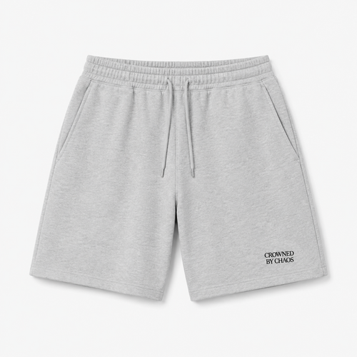 Short de survêtement CROWNED BY CHAOS gris chiné – vue de face