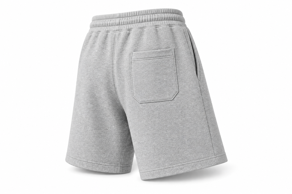 Short de survêtement CROWNED BY CHAOS gris chiné – vue trois quarts dos