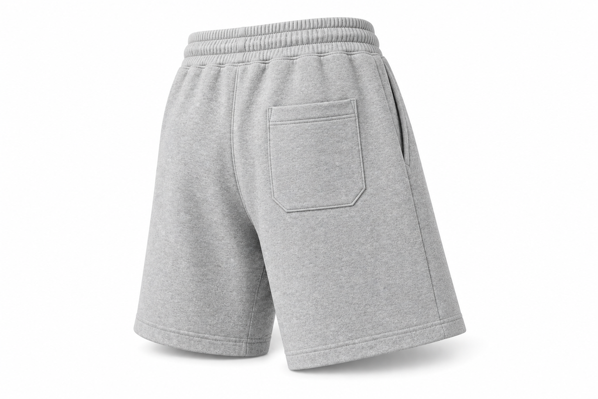 Short de survêtement CROWNED BY CHAOS gris chiné – vue trois quarts dos