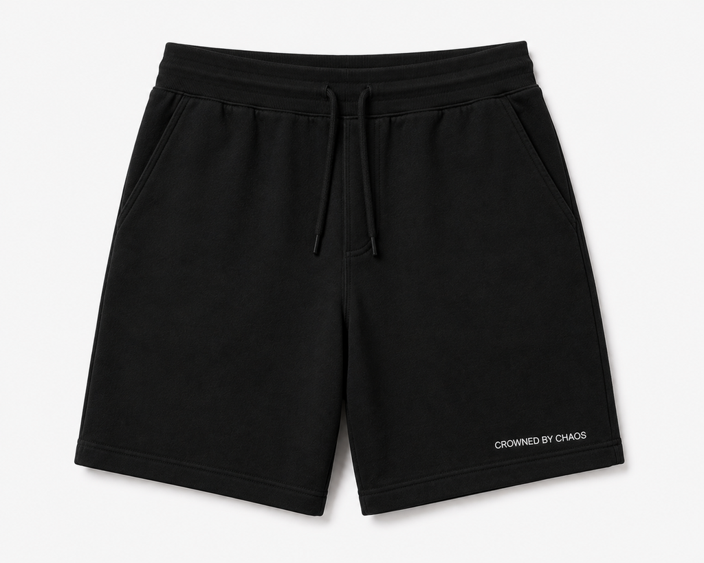 Short de survêtement CROWNED BY CHAOS noir – vue de face