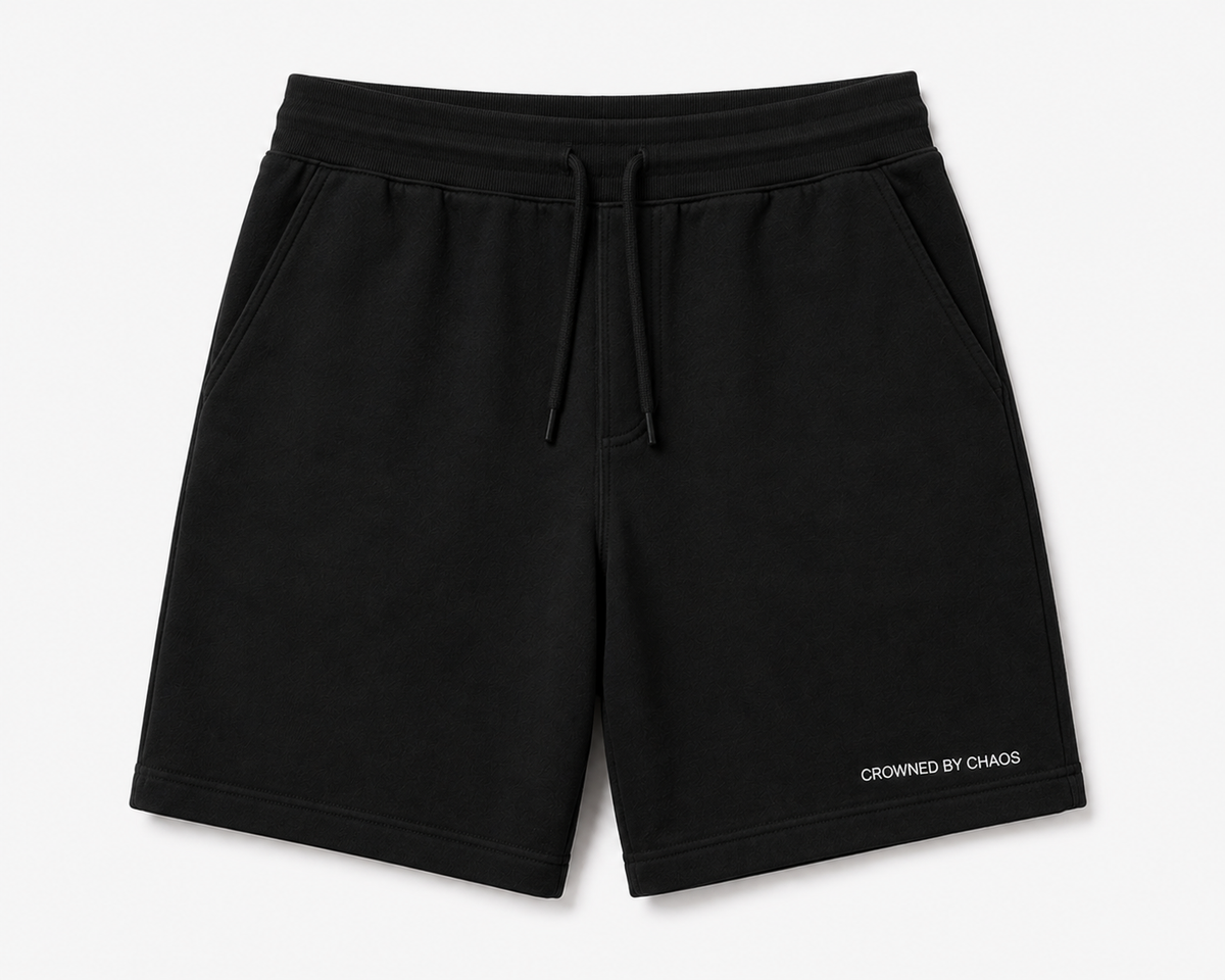 Short de survêtement CROWNED BY CHAOS noir – vue de face